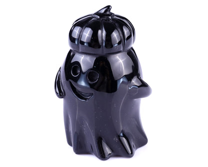Nicedony 3.0" Black Obsidian Hand Carved Pumpkin Ghost Sculpture - View 7