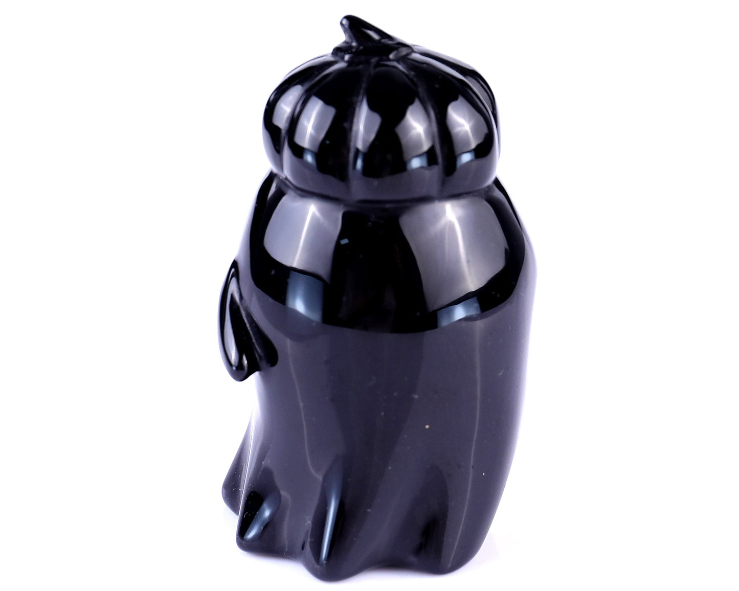 Nicedony 3.0" Black Obsidian Hand Carved Pumpkin Ghost Sculpture - View 5