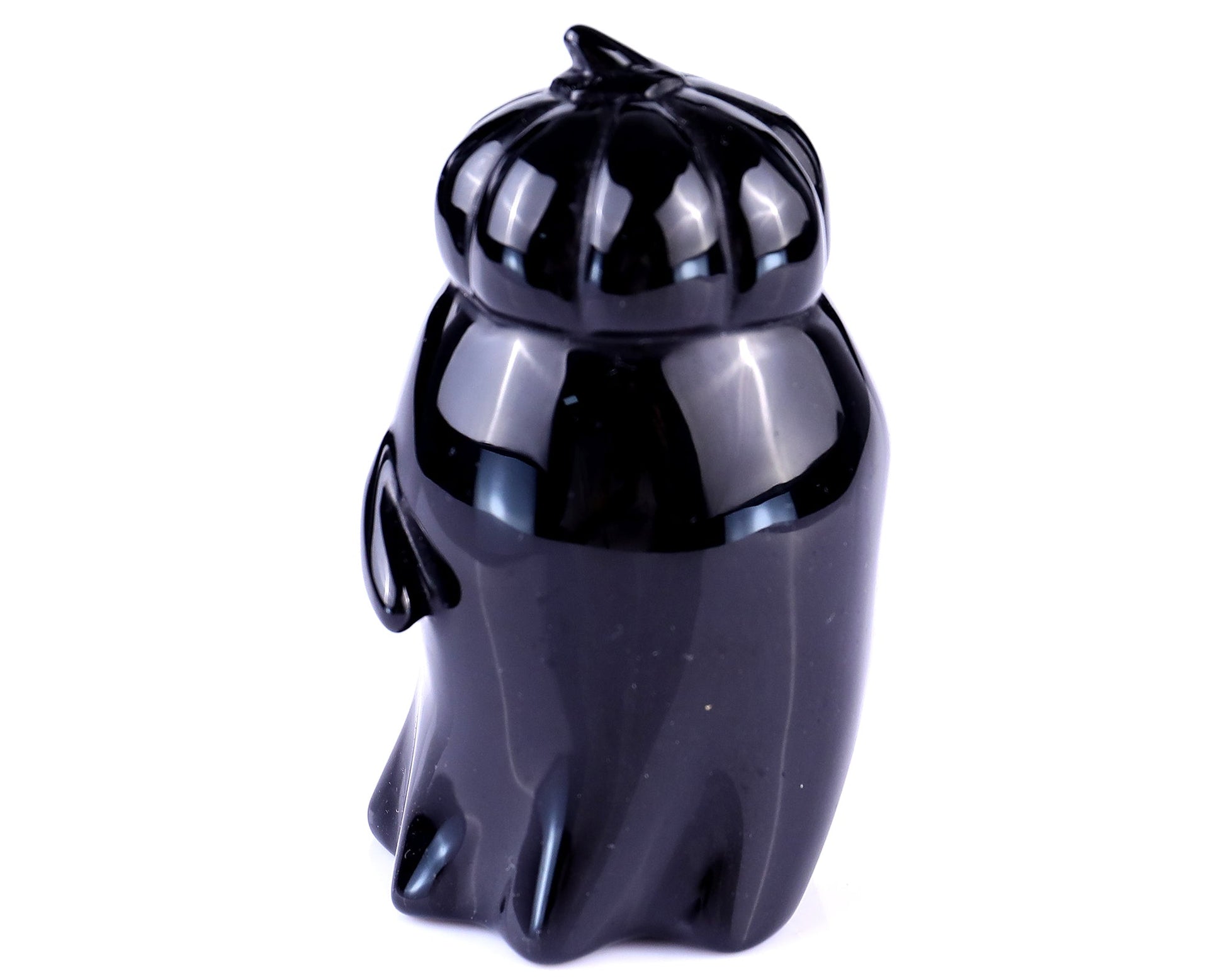 Nicedony 3.0" Black Obsidian Hand Carved Pumpkin Ghost Sculpture - View 5
