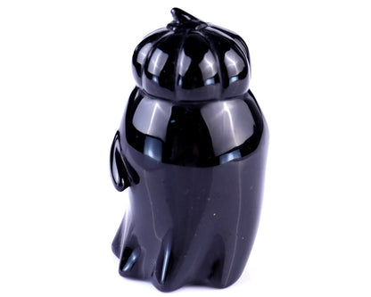 Nicedony 3.0" Black Obsidian Hand Carved Pumpkin Ghost Sculpture - View 5