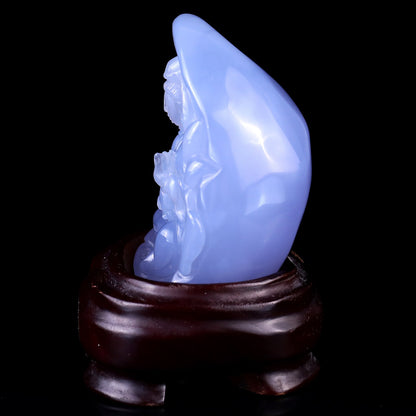 Nicedony Gemstone 3.2" Blue Chalcedony Hand Carved Crystal Kwan-yin Sculpture - View 4