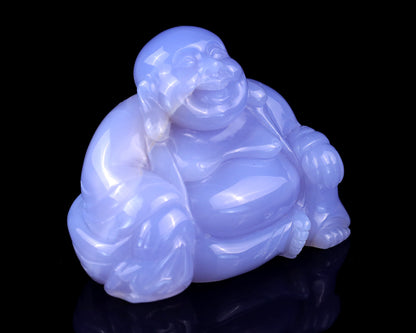 Nicedony Gemstone 3.9" Blue Chalcedony Hand Carved Buddha Sculpture