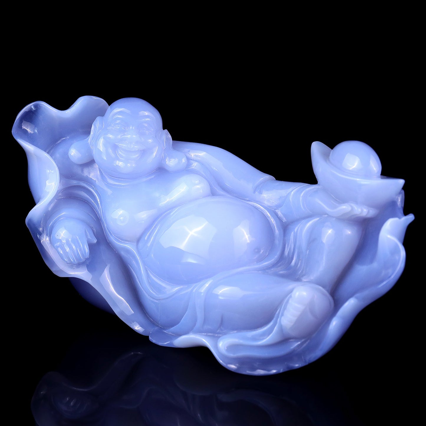 Nicedony Gemstone 8.7" Blue Chalcedony Hand Carved Crystal Buddha Sculpture - View 7