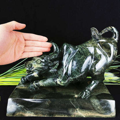 Nicedony 11.2kg  Nice Jiulong Jade Hand Carved Crystal Cattle - View 3