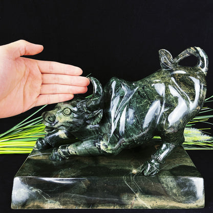 Nicedony 11.2kg  Nice Jiulong Jade Hand Carved Crystal Cattle - View 4