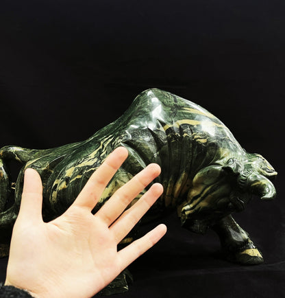 Nicedony Amazing 21.7kg Jiulong Jade Hand Carved Crystal Cattle Statue Home & Office Decor - View 5