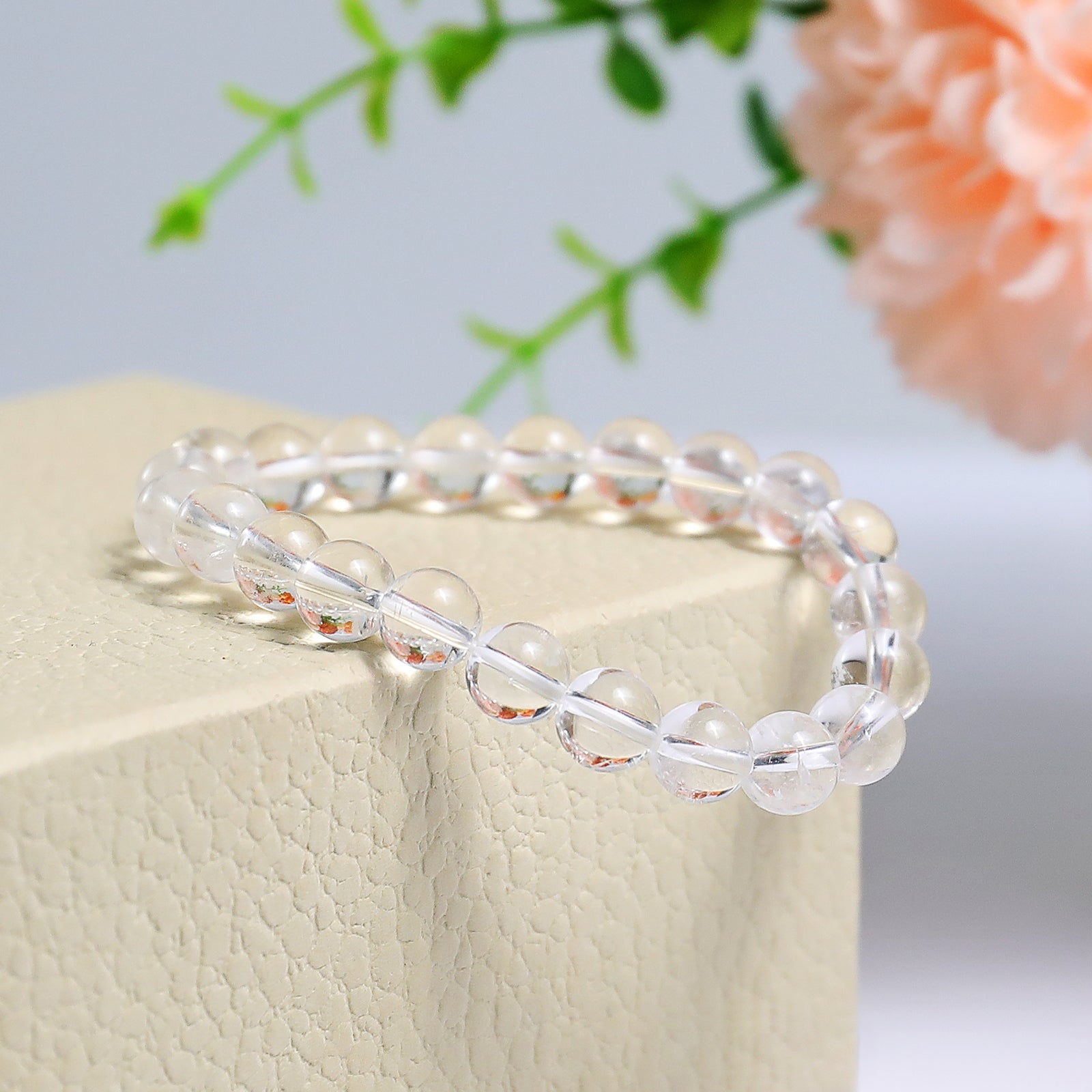 Nicedony Natural Angolan Quartz Healing Energy Bracelet - 4mm