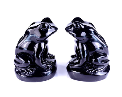 Nicedony Natural Black Obsidian Hand Carved Crystal Frog Sculpture - View 5