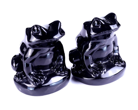 Nicedony Natural Black Obsidian Hand Carved Crystal Frog Sculpture - 2.2"