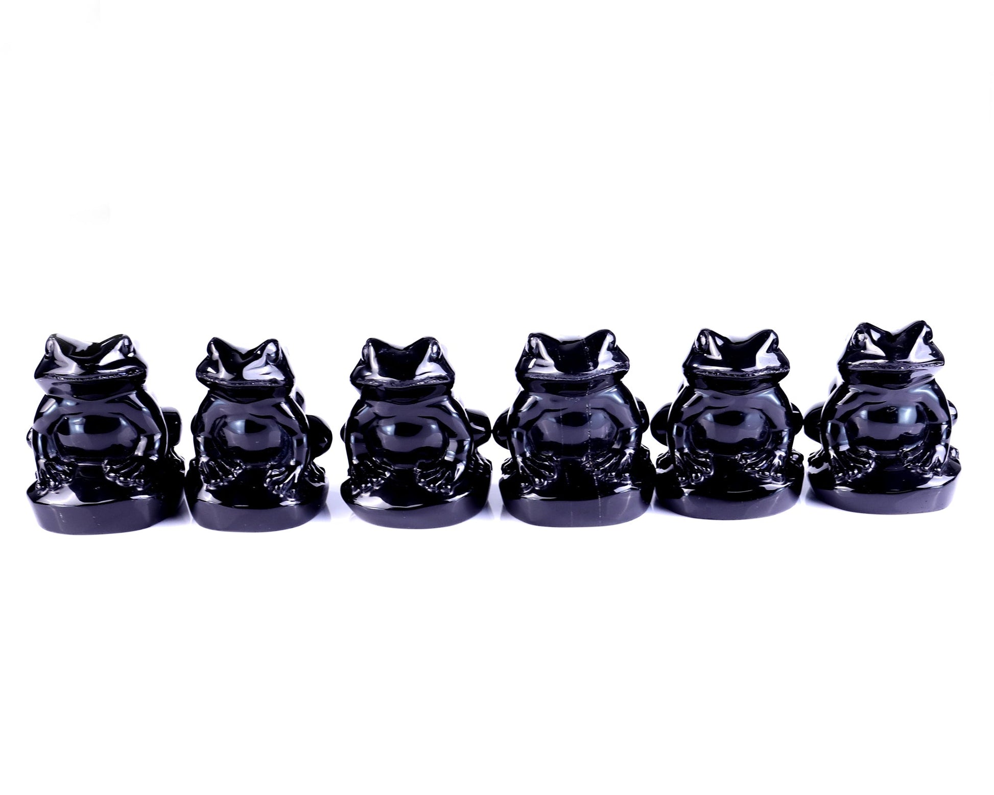 Nicedony Natural Black Obsidian Hand Carved Crystal Frog Sculpture - 3.3"
