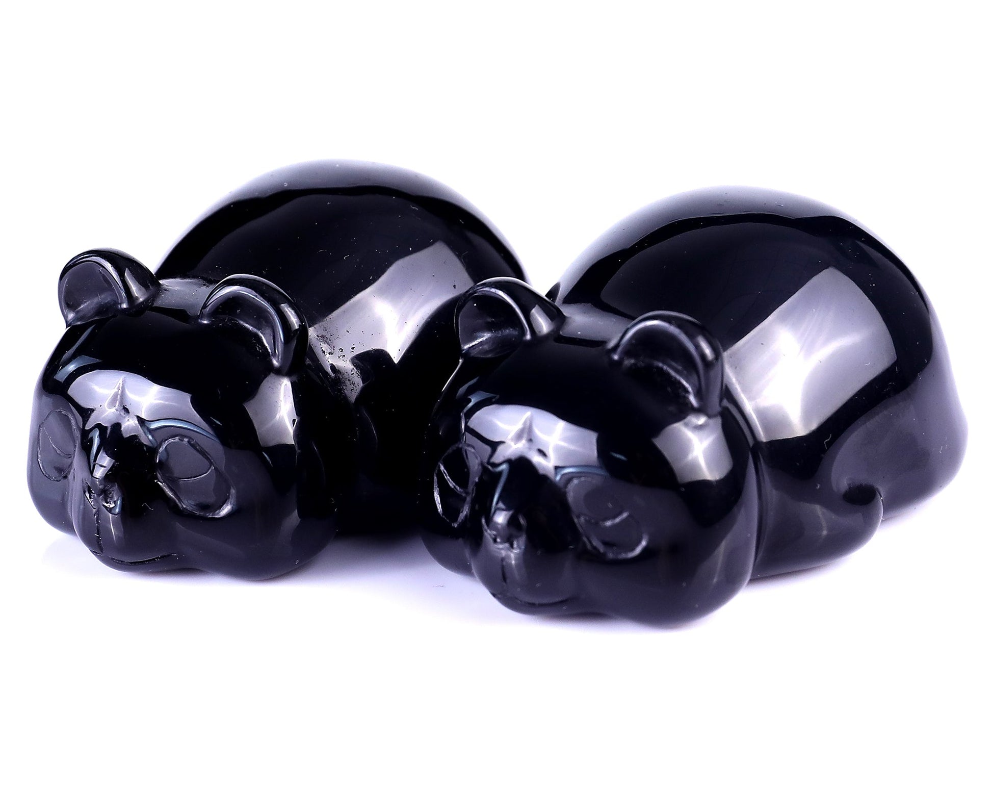 Nicedony Natural Black Obsidian Hand Carved Crystal Panda Sculpture - 2.0"