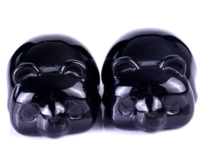 Nicedony Natural Black Obsidian Hand Carved Crystal Panda Sculpture - 3.0"