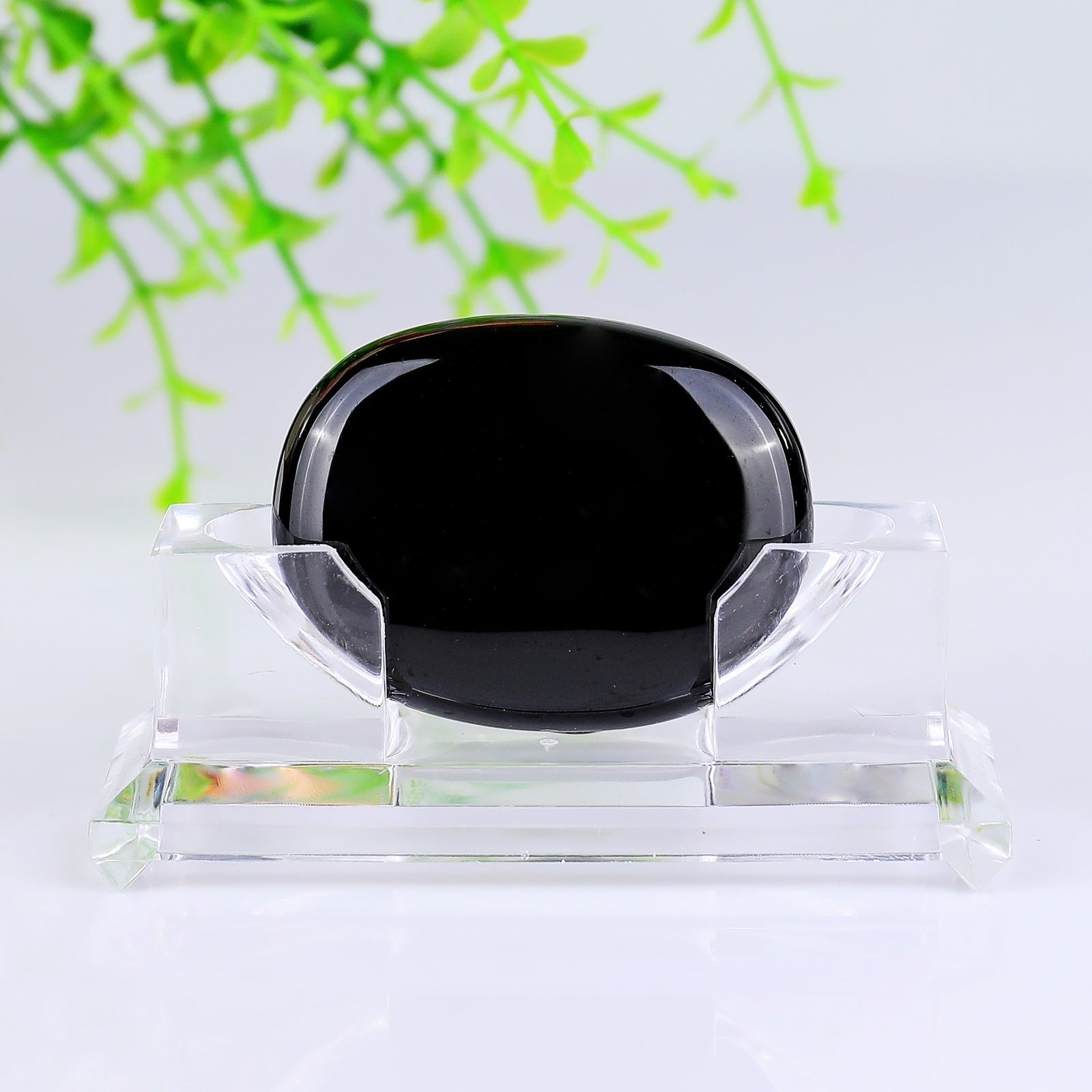 Nicedony Natural Black Obsidian Hand Carved Crystal Polished Palm Stone - View 2