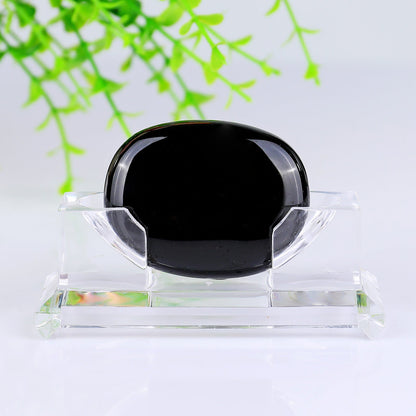 Nicedony Natural Black Obsidian Hand Carved Crystal Polished Palm Stone - View 2