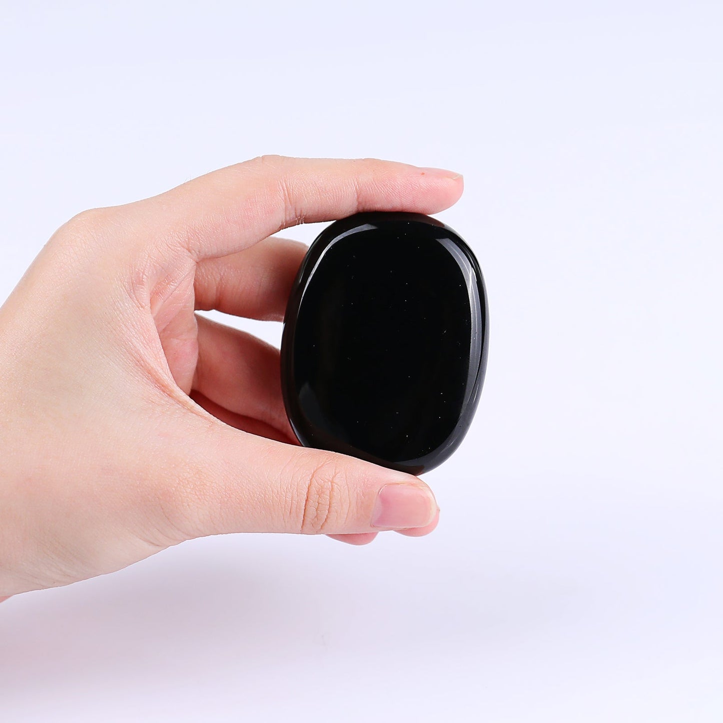 Nicedony Natural Black Obsidian Hand Carved Crystal Polished Palm Stone - View 3