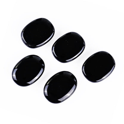 Nicedony Natural Black Obsidian Hand Carved Crystal Polished Palm Stone