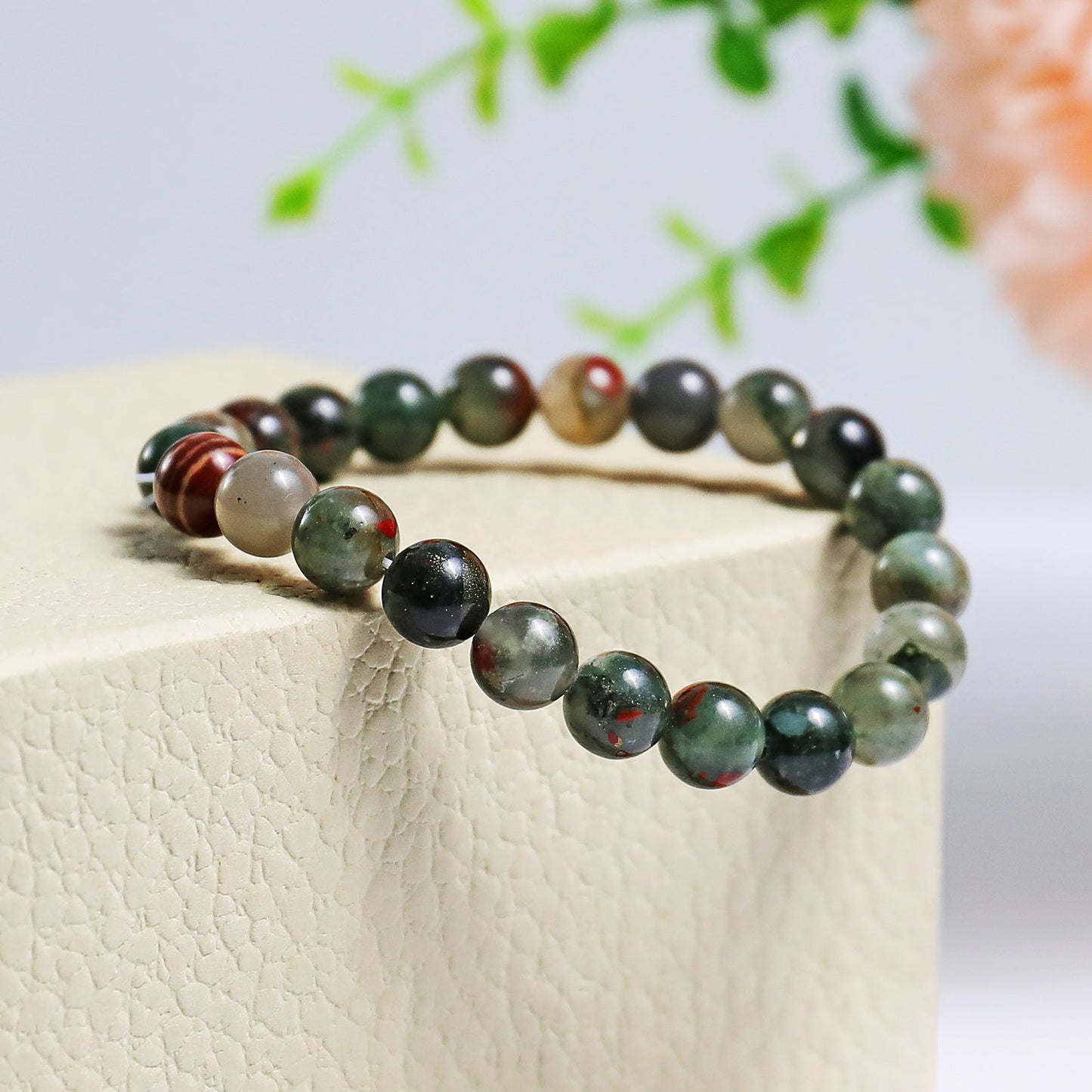 Nicedony Natural Blood Stone Healing Energy Bracelet - 4mm