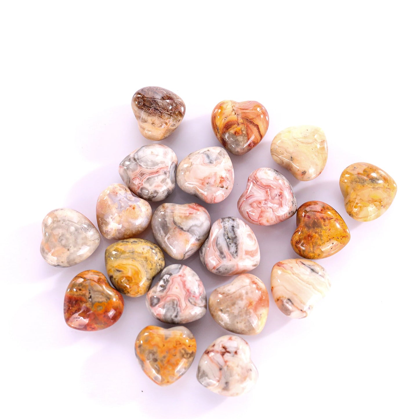 Nicedony Natural Crazy Agate Hand Carved Crystal Heart - 15mm(1kg)