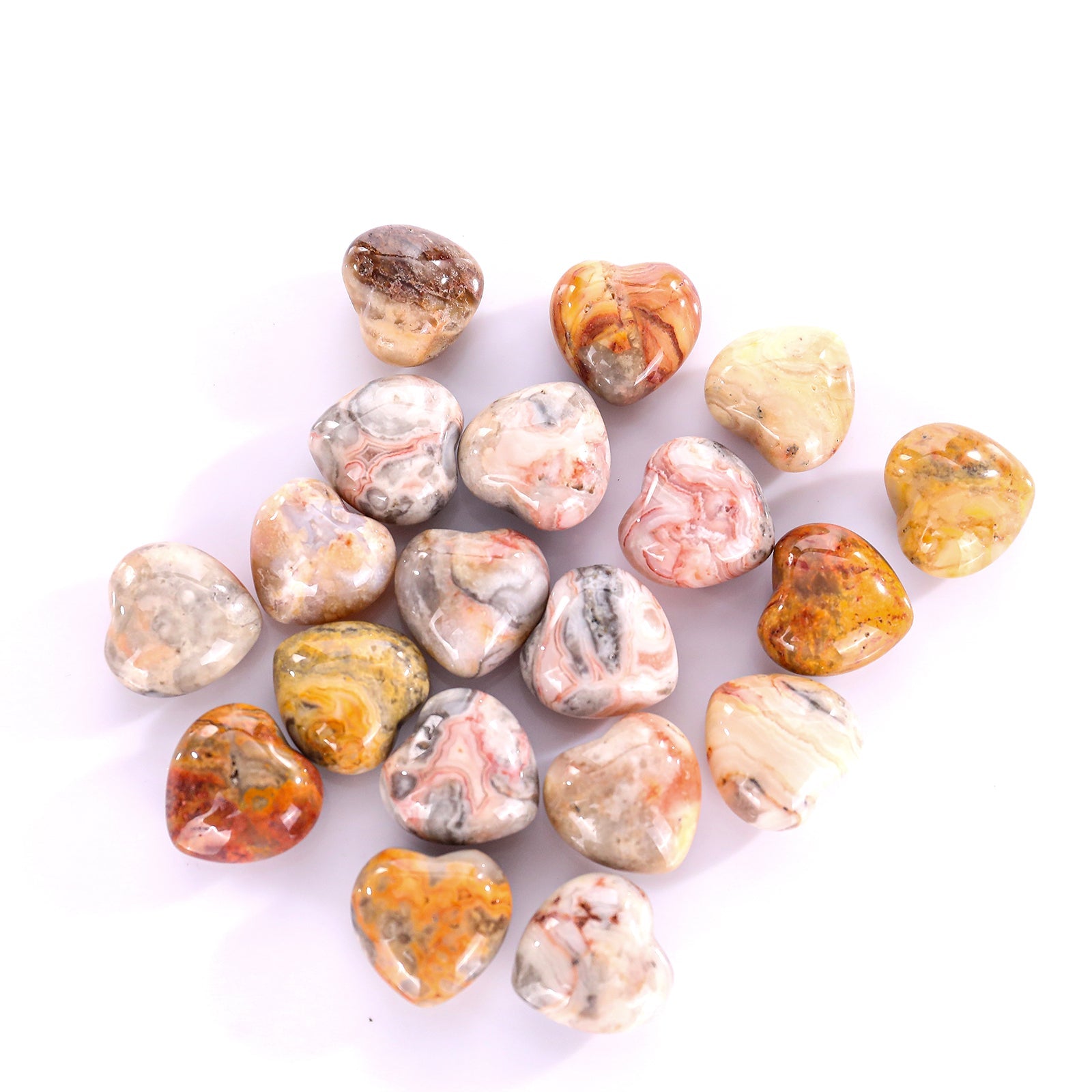 Nicedony Natural Crazy Agate Hand Carved Crystal Heart - 15mm(1kg)