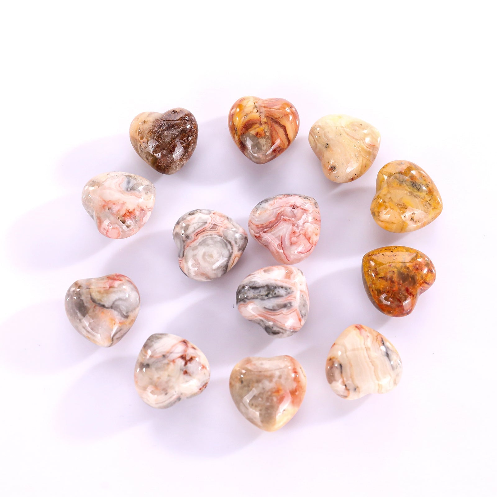 Nicedony Natural Crazy Agate Hand Carved Crystal Heart - 20mm(1kg)