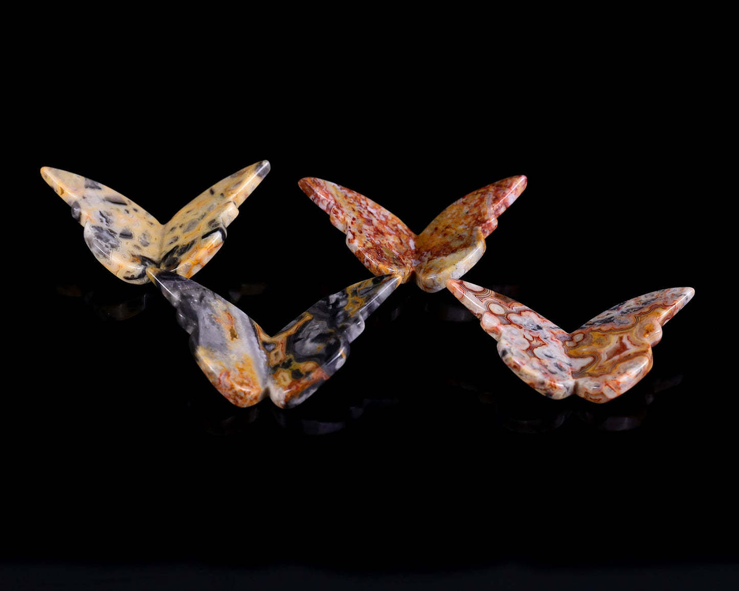 Nicedony Crazy Lace Agate Hand Carved Crystal Butterfly Set (4pcs) - 58*30*5mm