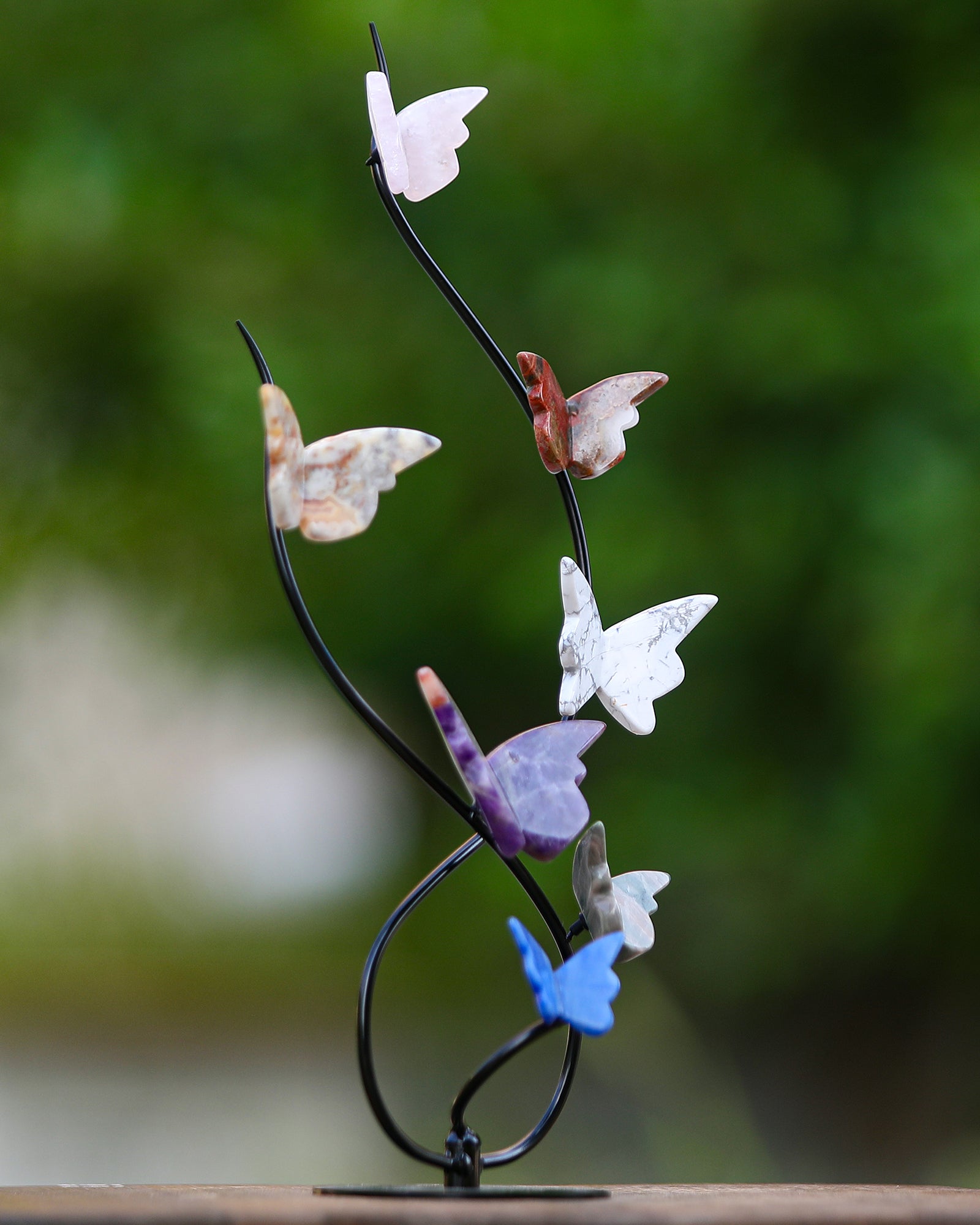 Nicedony Natural Crystal Colorful Butterfly with Black Metal Stand - View 3