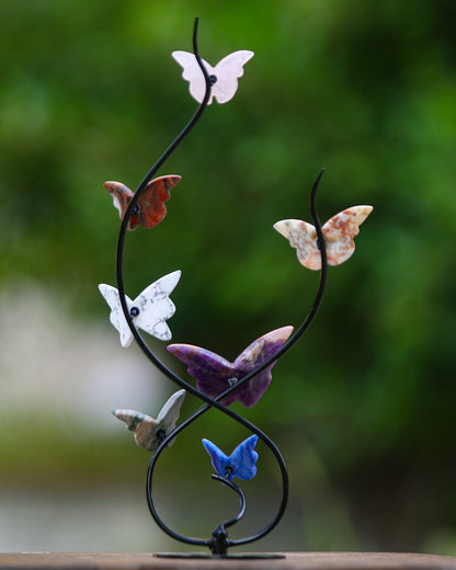 Nicedony Natural Crystal Colorful Butterfly with Black Metal Stand - View 4