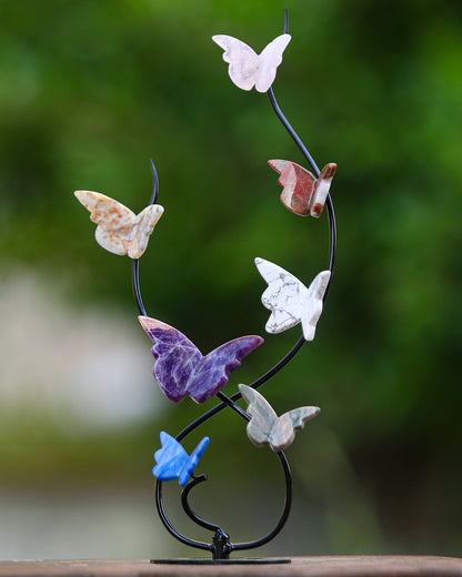 Nicedony Natural Crystal Colorful Butterfly with Black Metal Stand - View 6