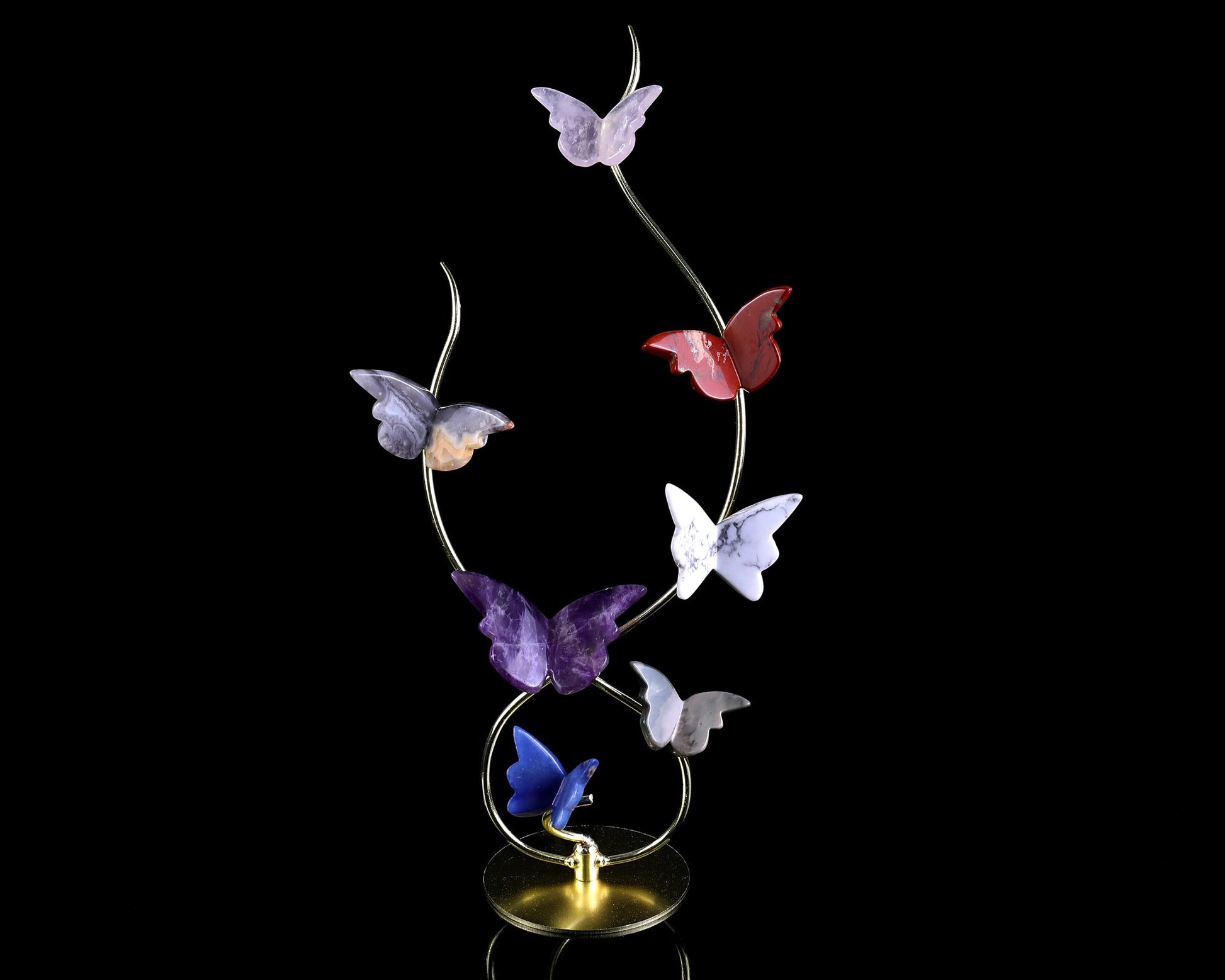 Nicedony Natural Crystal Colorful Butterfly with Golden Metal Stand