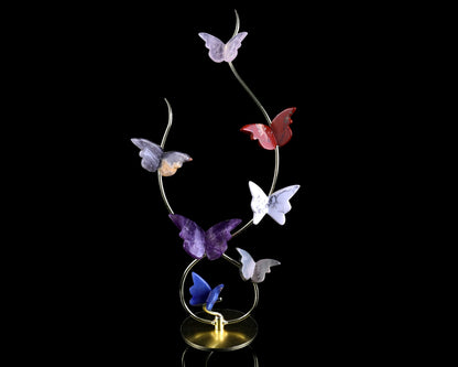 Nicedony Natural Crystal Colorful Butterfly with Golden Metal Stand