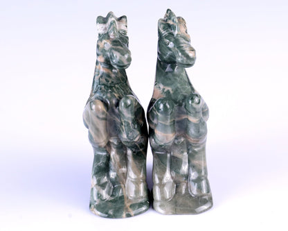Nicedony Natural Jiulong Jade Hand Carved Crystal Horse Sculpture - 3.9"