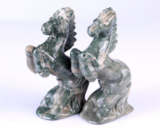 Nicedony Natural Jiulong Jade Hand Carved Crystal Horse Sculpture - 3.0"