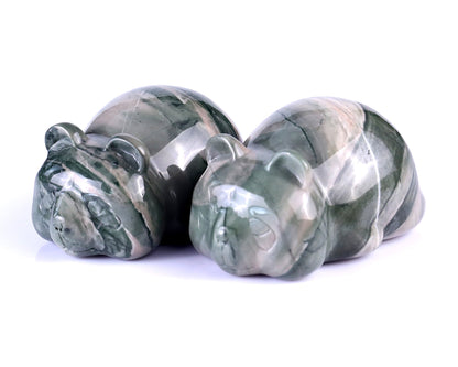 Nicedony Natural Jiulong Jade Hand Carved Crystal Panda Sculpture - 2.0"