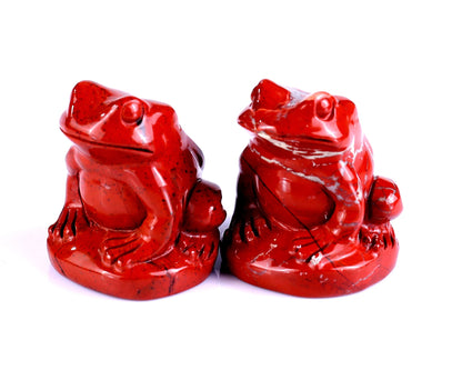 Nicedony Natural Red Jasper Hand Carved Crystal Frog Sculpture - 2.2"