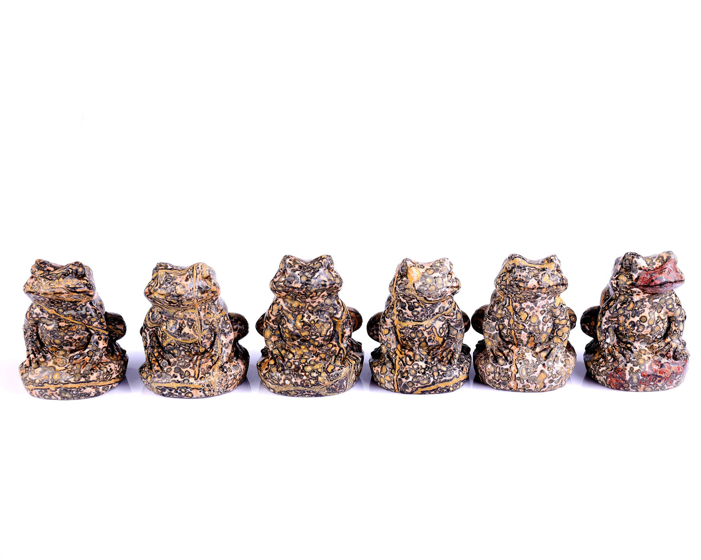 Nicedony Red Leopard Skin Jasper Hand Carved Crystal Frog Sculpture - 3.3"