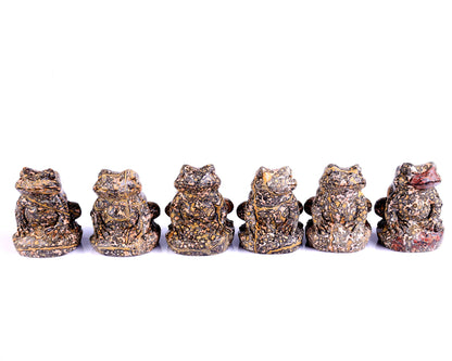 Nicedony Red Leopard Skin Jasper Hand Carved Crystal Frog Sculpture - 3.3"