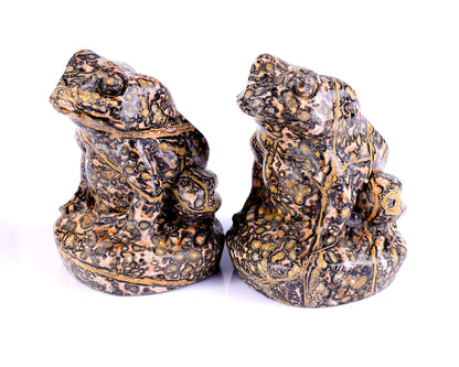 Nicedony Red Leopard Skin Jasper Hand Carved Crystal Frog Sculpture - 2.2"