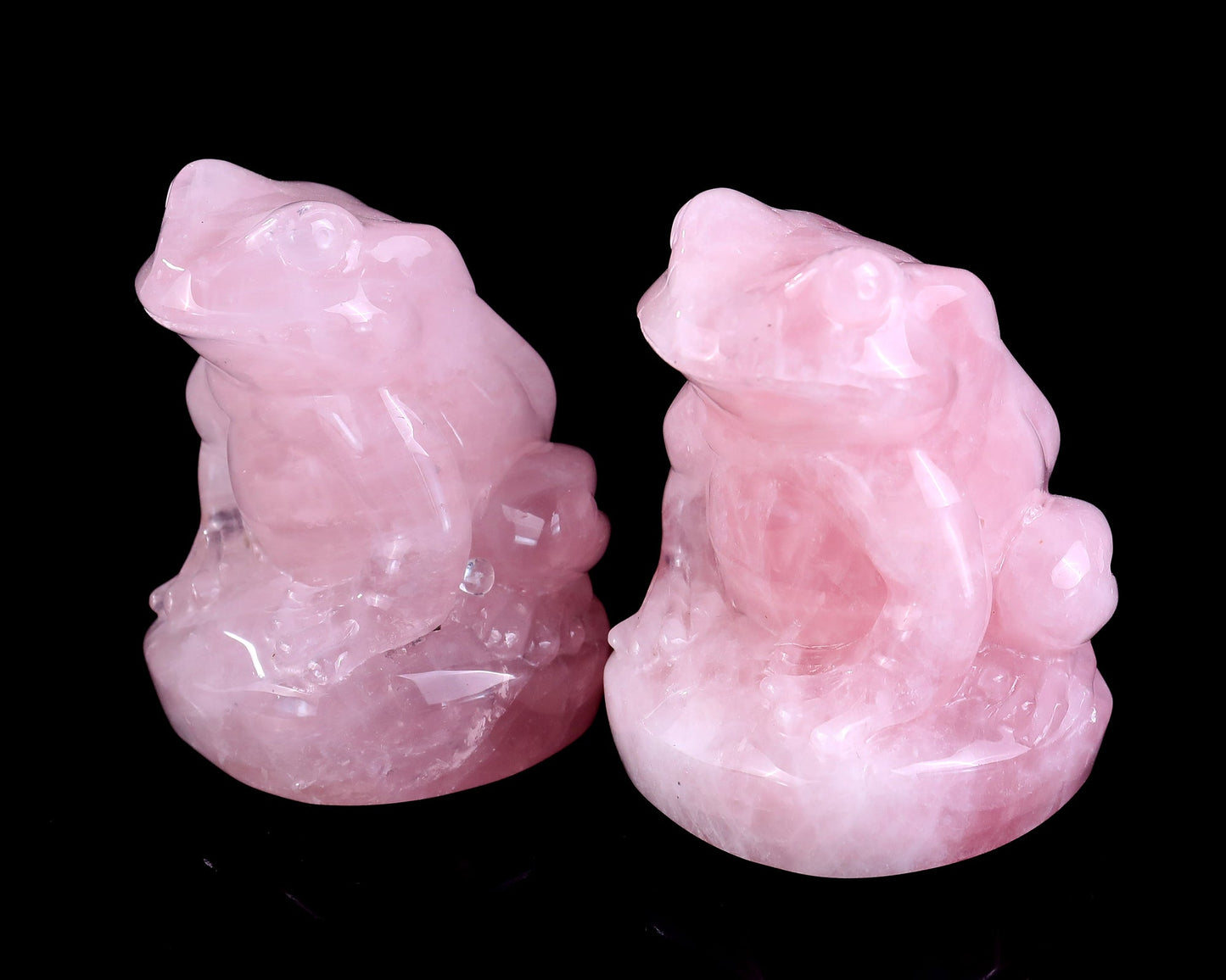 Nicedony Natural Rose Quartz Hand Carved Crystal Frog Sculpture - 3.3"