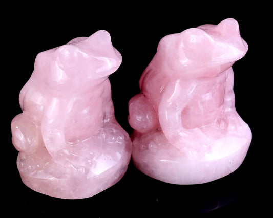 Nicedony Natural Rose Quartz Hand Carved Crystal Frog Sculpture - 2.2"
