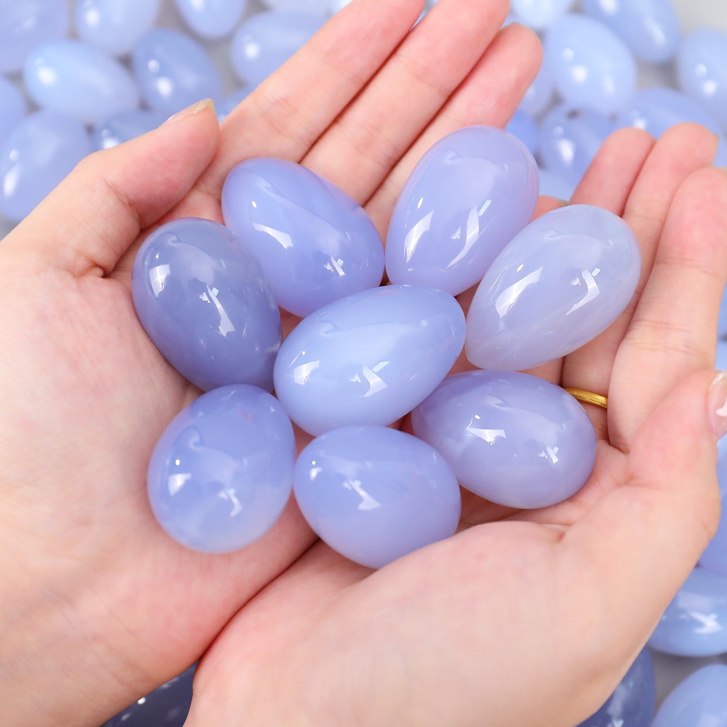 Nicedony Semi-Precious Blue Chalcedony Crystal Crafts Polished Yoni - View 7