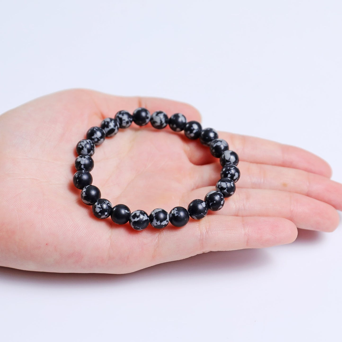 Nicedony Natural Snow Flake Agate Healing Energy Bracelet - 8mm