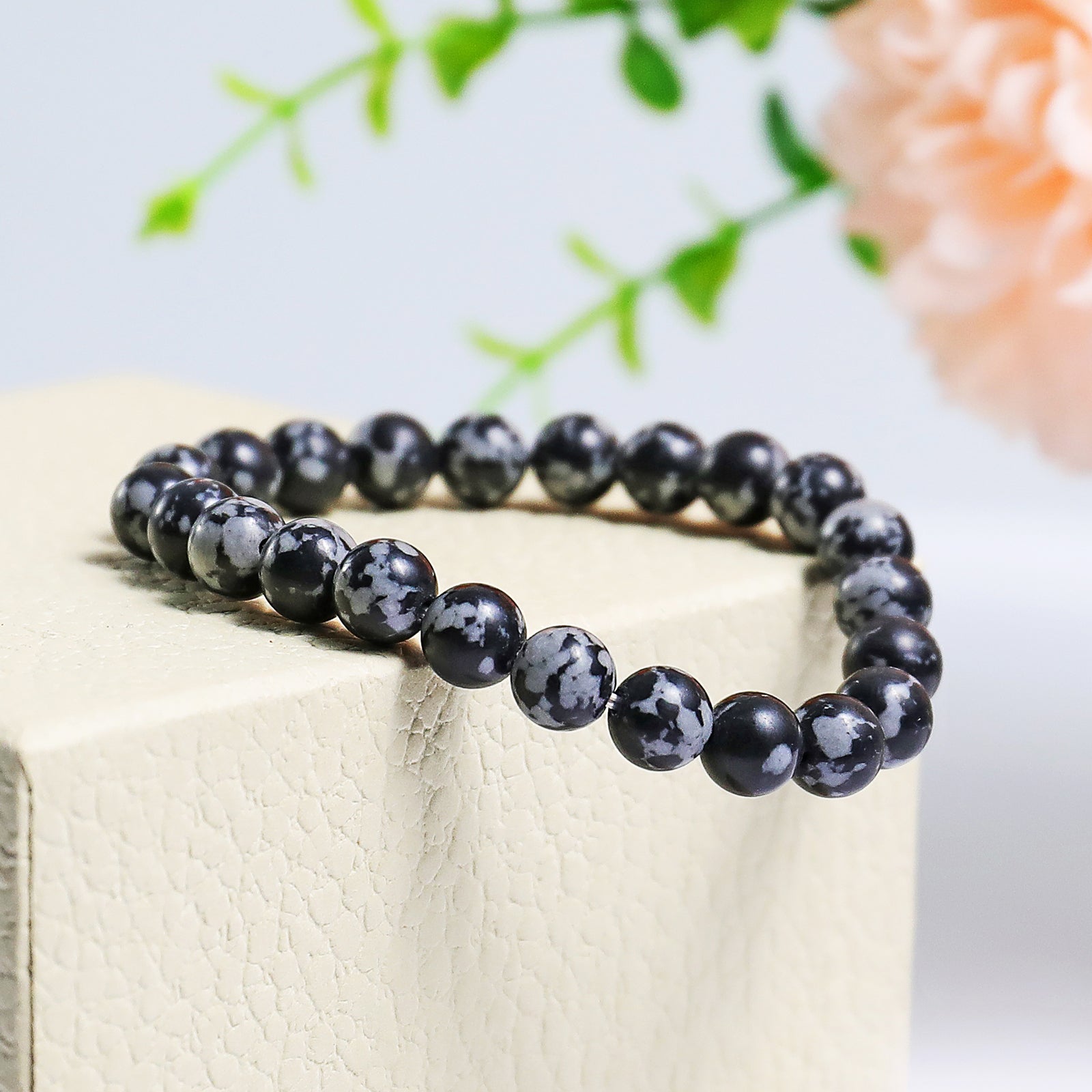 Nicedony Natural Snow Flake Agate Healing Energy Bracelet - 4mm