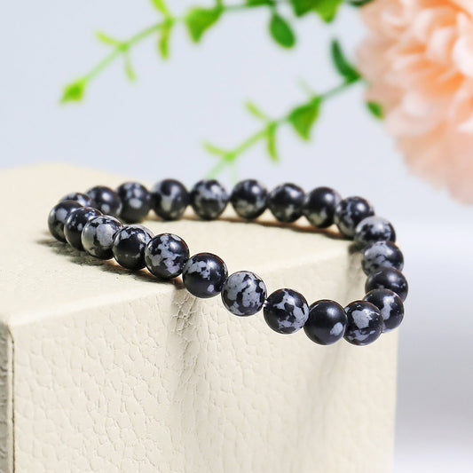 Nicedony Natural Snow Flake Agate Healing Energy Bracelet - 4mm