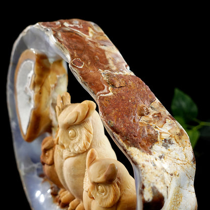Nicedony 9.5" Blue Chalcedony Hand Carved Owl Family - View 9