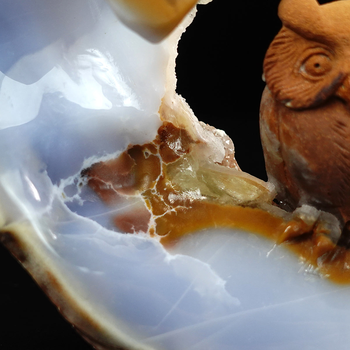 Nicedony 9.5" Blue Chalcedony Hand Carved Owl Family - View 3