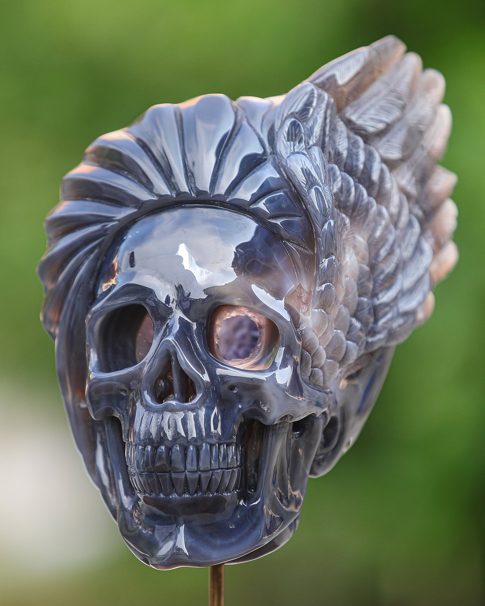 Nicedony 10" Amethyst Geode Agate Hand Carved Geode Skull Sculpture