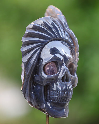 Nicedony 10" Amethyst Geode Agate Hand Carved Geode Skull Sculpture - View 6