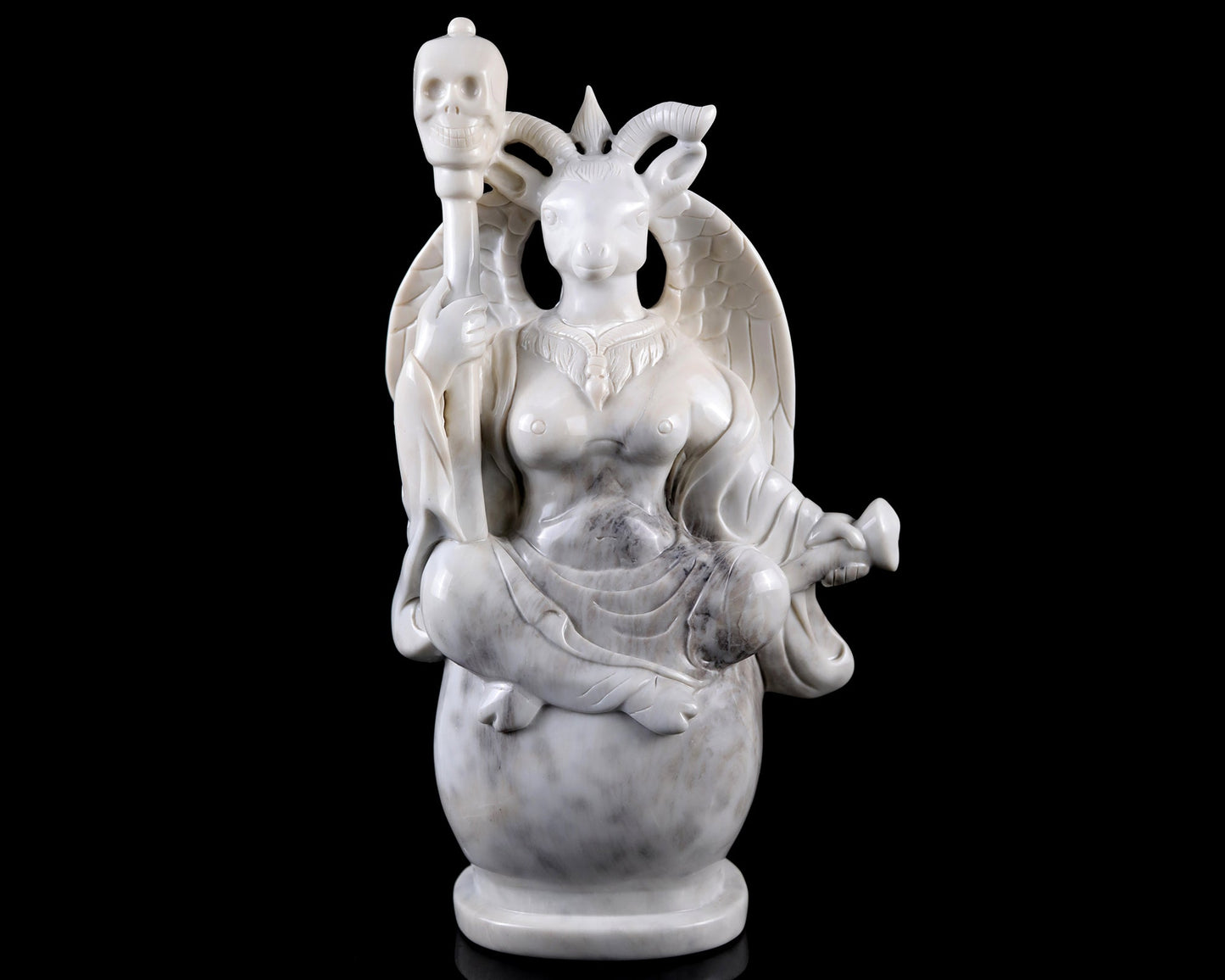 Nicedony 15.0" White Jade Hand Carved Realistic Skull King Sculpture