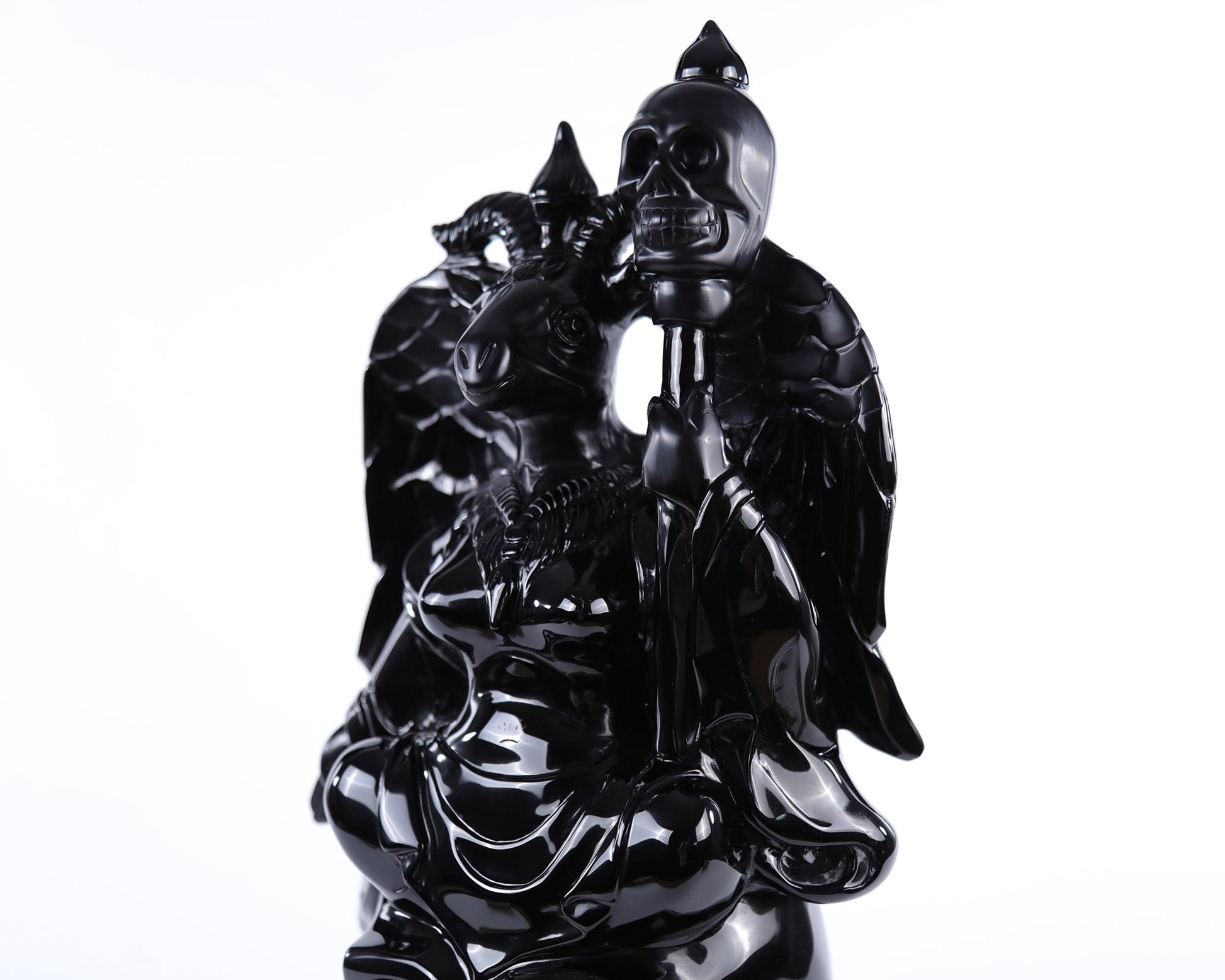 Nicedony 15.3" Black Obsidian Hand Carved Realistic Skull King - View 9
