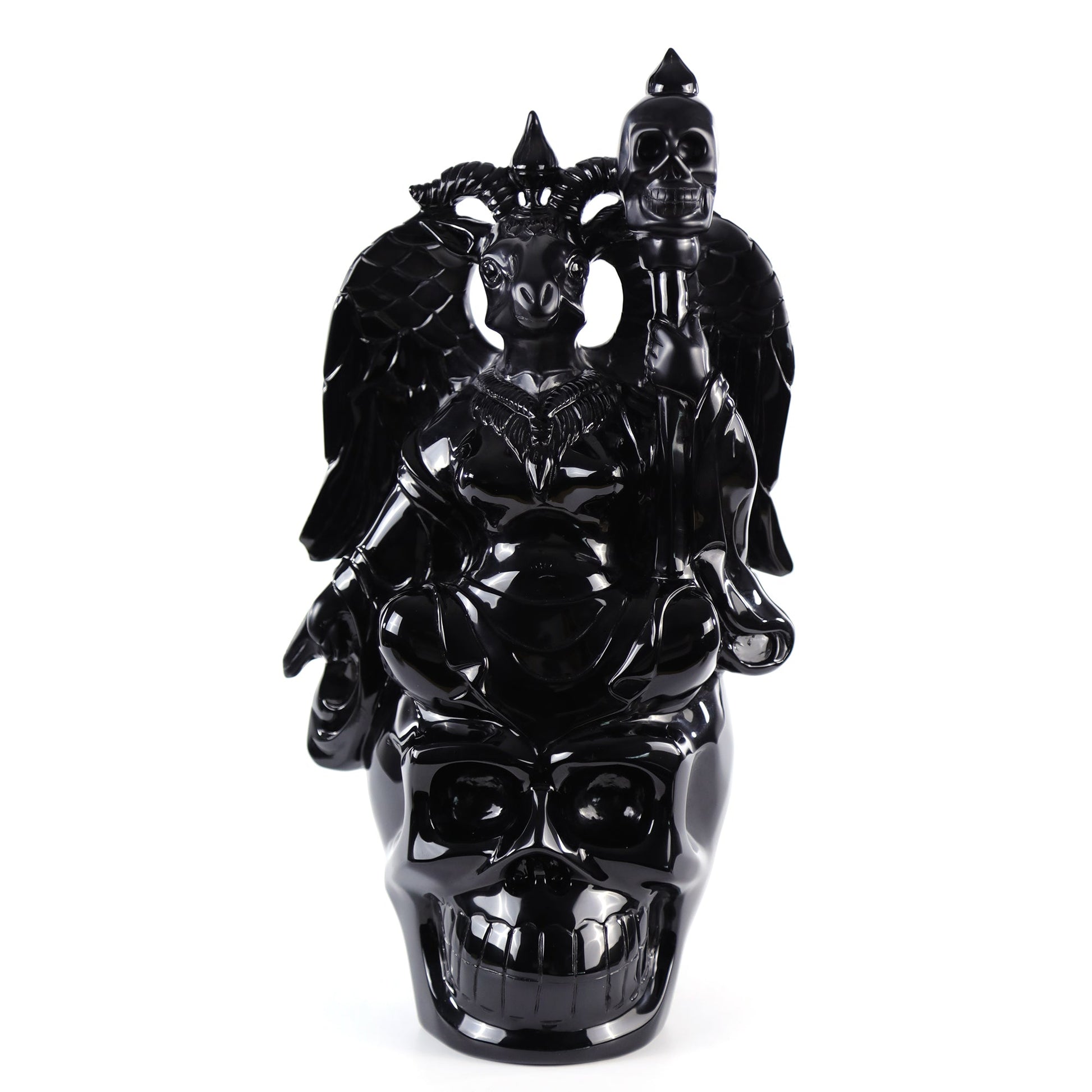 Nicedony 15.3" Black Obsidian Hand Carved Realistic Skull King